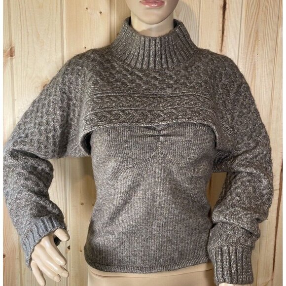 Anthropologie Brown Cable Knit Sweater Shrug - Picture 2 of 14